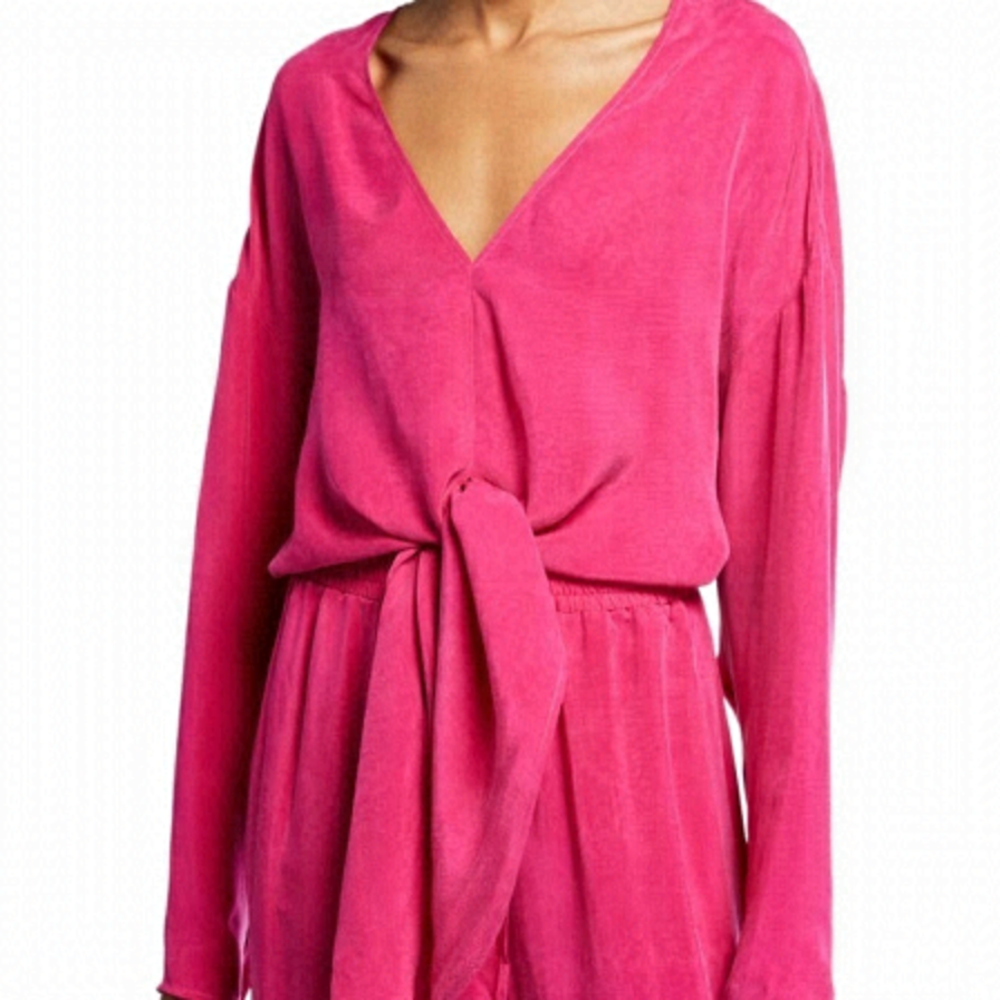 SALLY LAPOINTE TYE UP PINK LONG SLEEVE BLOUSE size 4